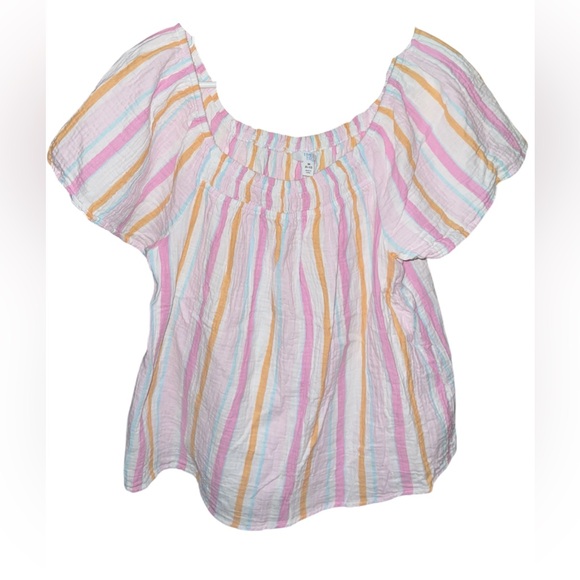 Time and Tru Pastel Multicolor Striped Peasant Top - Picture 3 of 4